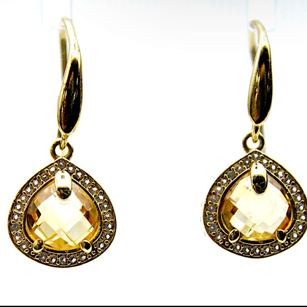 14K Gold Citrine Earrings, Pear-Shaped Dangle Earrings, New In Box , Included